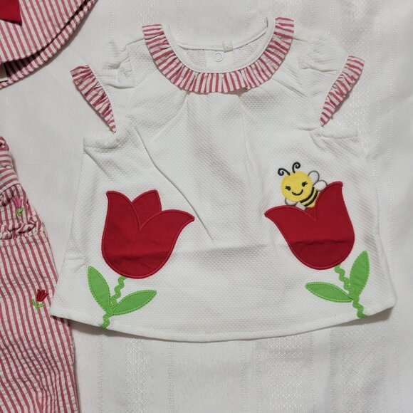 Gymboree Too Cute Tulip NWT 0-3 month top, VGUC pants, 3-6 month hat set. Mixed - Picture 3 of 5